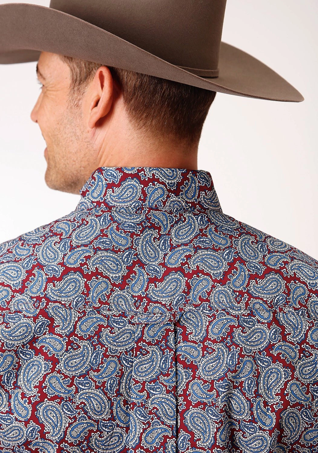 Roper Mens Wine 100% Cotton Liberty Paisley BD S/S Shirt Breathable back panel Rooftop Bar