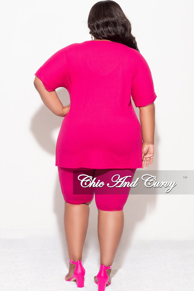 Soft Brushed Lining Timeless Layers Final Sale Plus Size 2pc V-Neck Tunic Top and Matching Shorts Set in Magenta