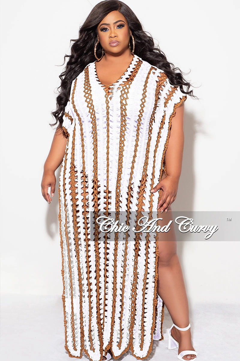 Versatile Layer Final Sale Plus Size Crochet Cover Up in White & Tan
