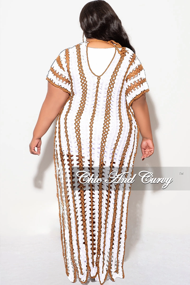 Low Bulk Material Perfect Pair Final Sale Plus Size Crochet Cover Up in White & Tan