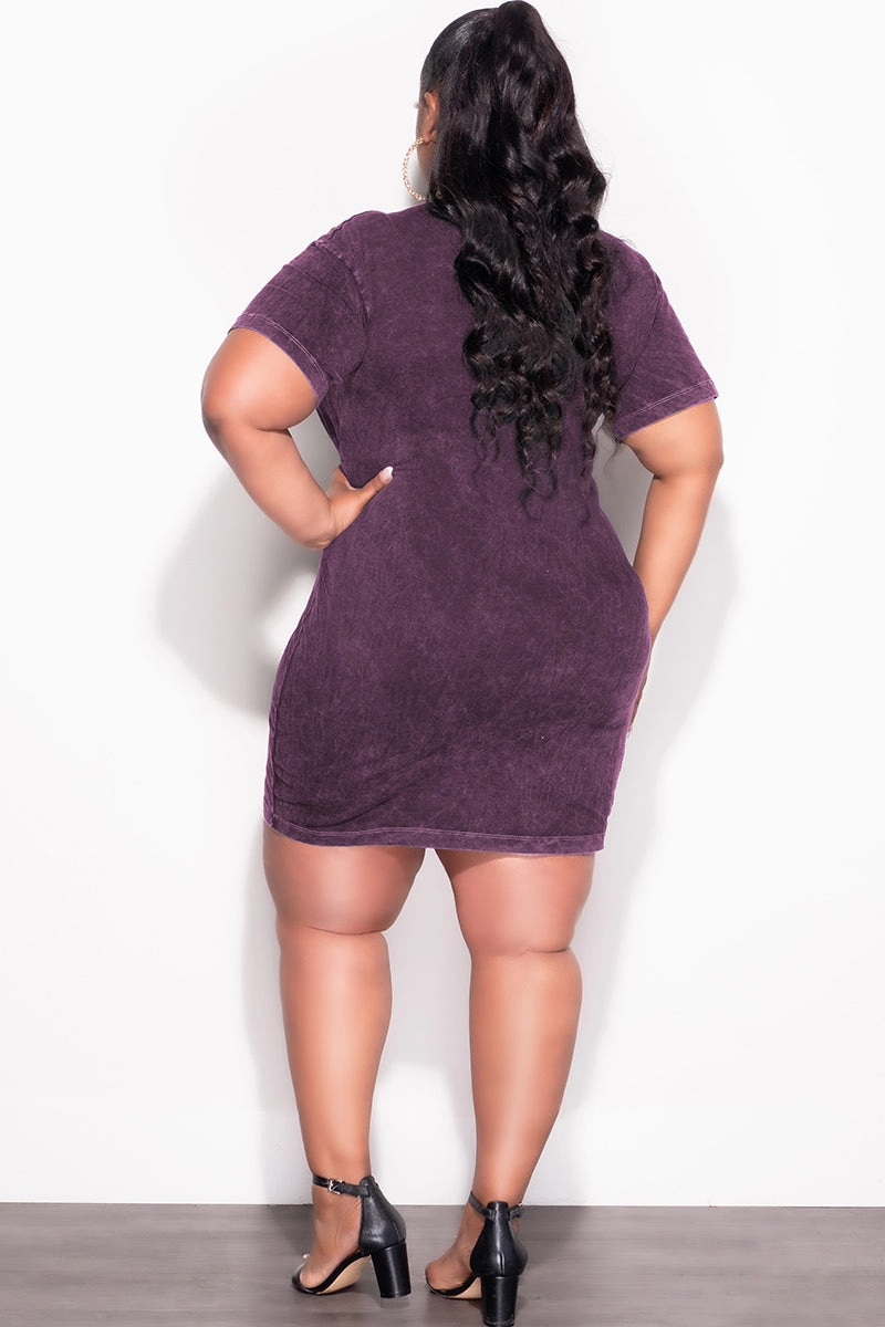 Final Sale Plus Size Lace Up Front T-Shirt Dress in Purple MultiPocketSystem Flexible Cut