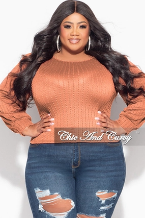 Smart Motion Final Sale Plus Size Knit Long sleeve Top in Rust