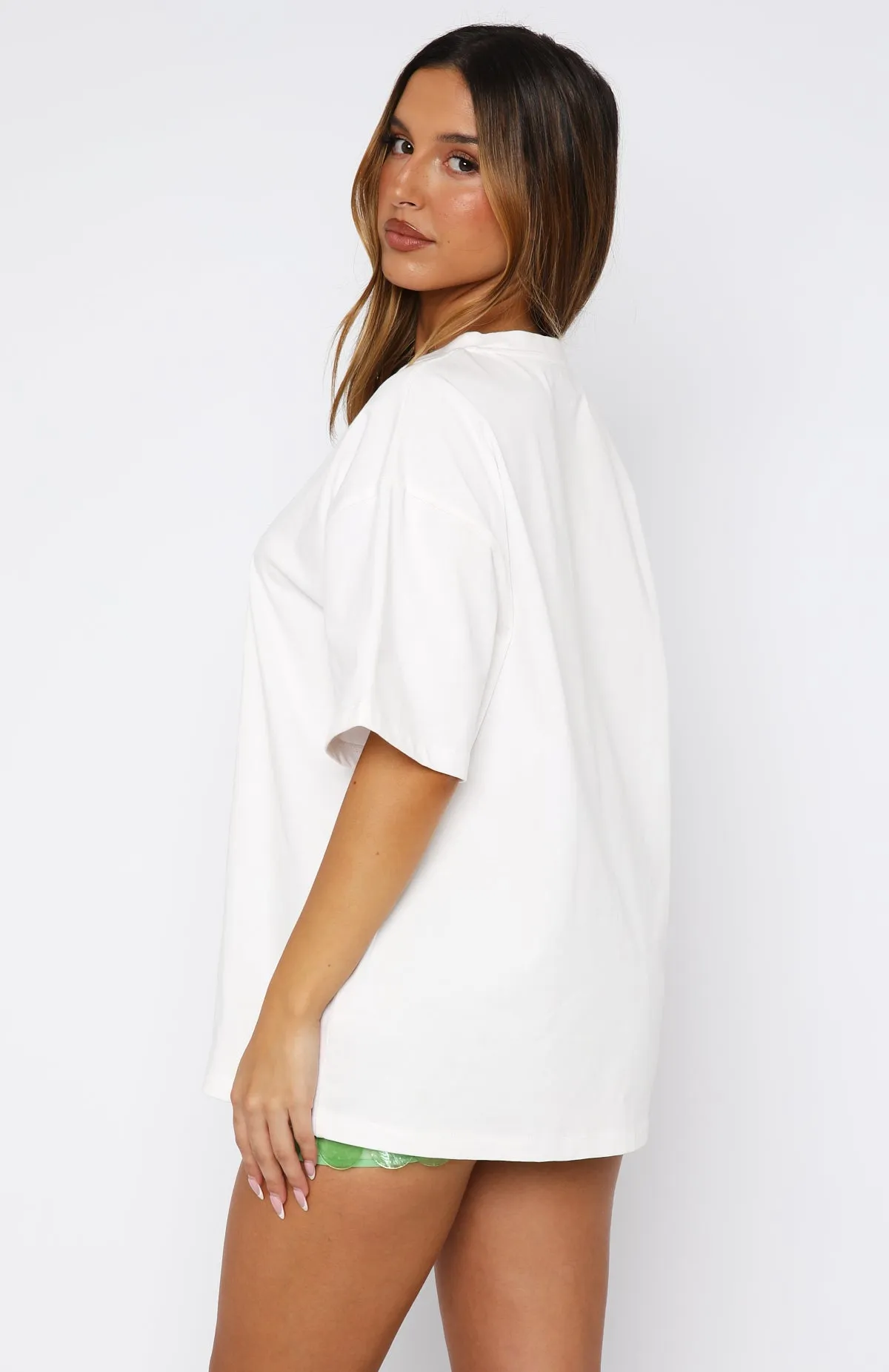 On The Vine Oversized Tee White NonIrritating Seams Flexible Shoulder Gusset