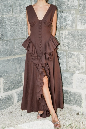Layered Neckline Details Andalouse Brown Dress