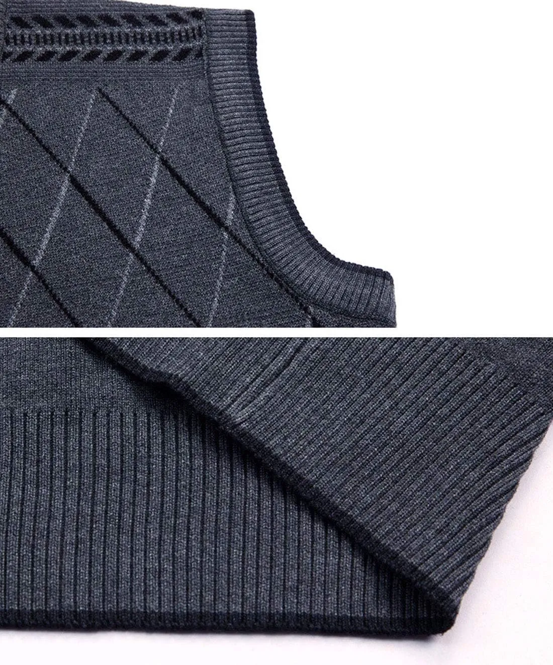 ebossy Men's Argyle Jacquard Button Front V-Neck Knit Sweater Vest Waistcoat with Pocket