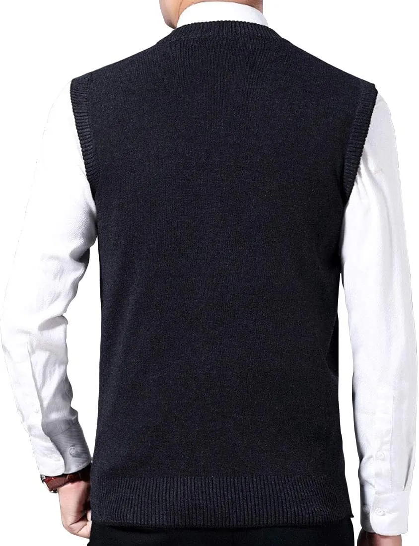 ebossy Men's Argyle Jacquard Button Front V-Neck Knit Sweater Vest Waistcoat with Pocket