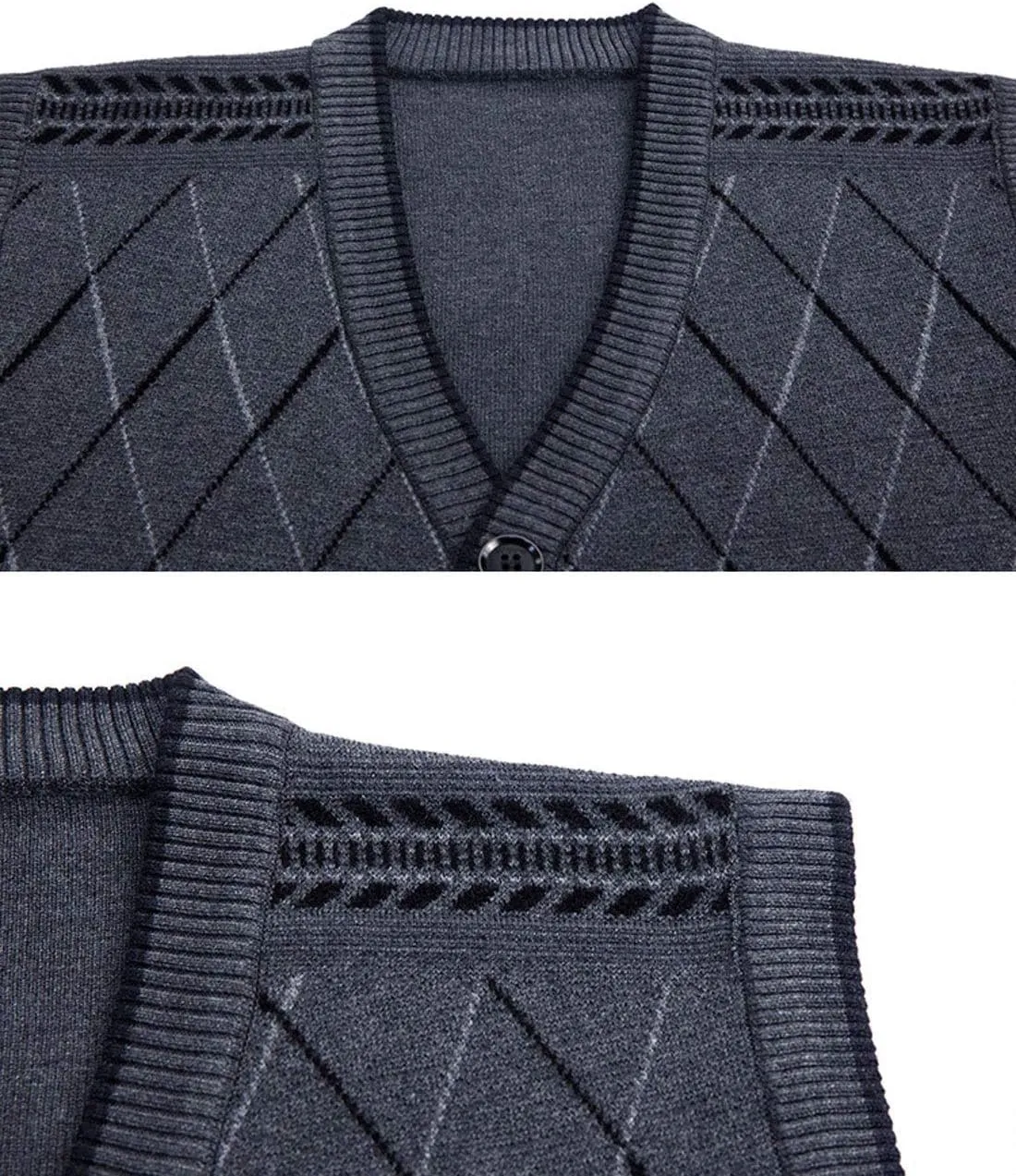 ebossy Men's Argyle Jacquard Button Front V-Neck Knit Sweater Vest Waistcoat with Pocket