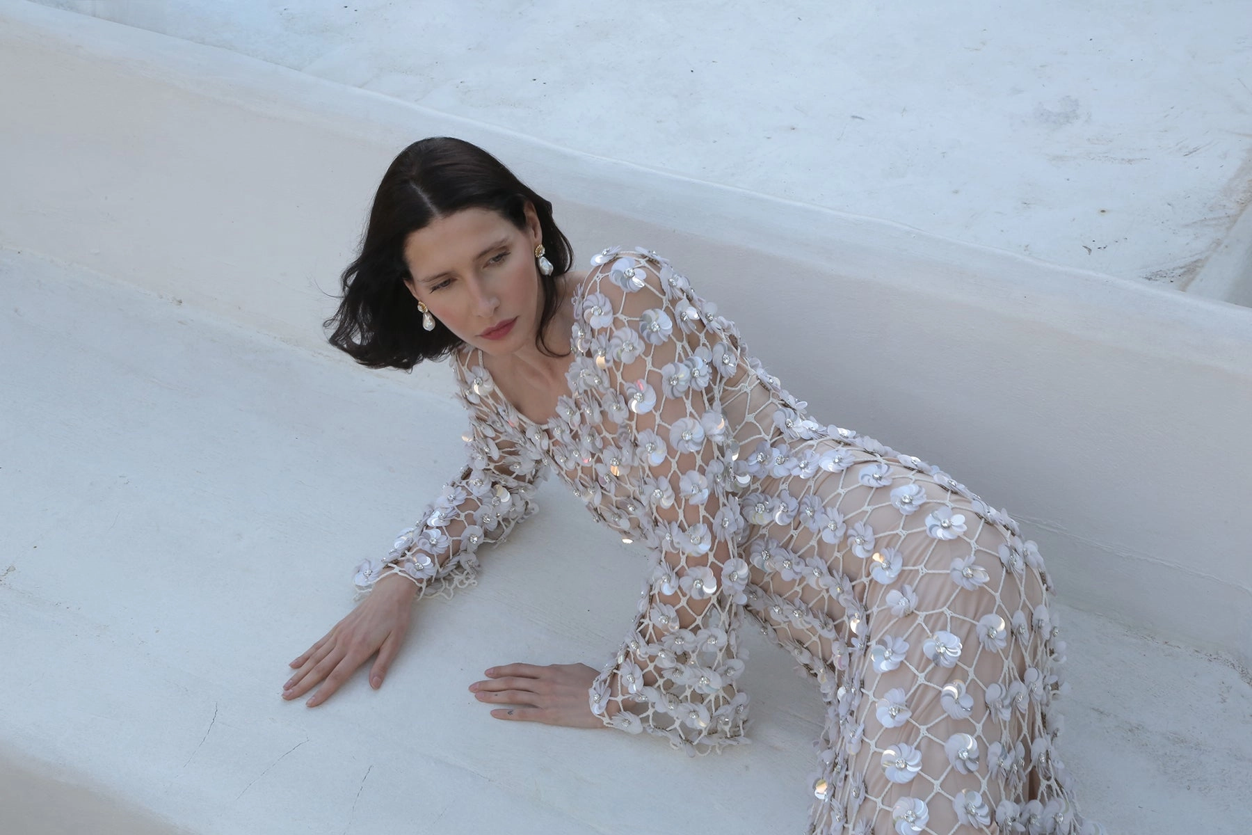 Eclat De Paquerette Dress Minimalist Layering Beaded-Sleeve