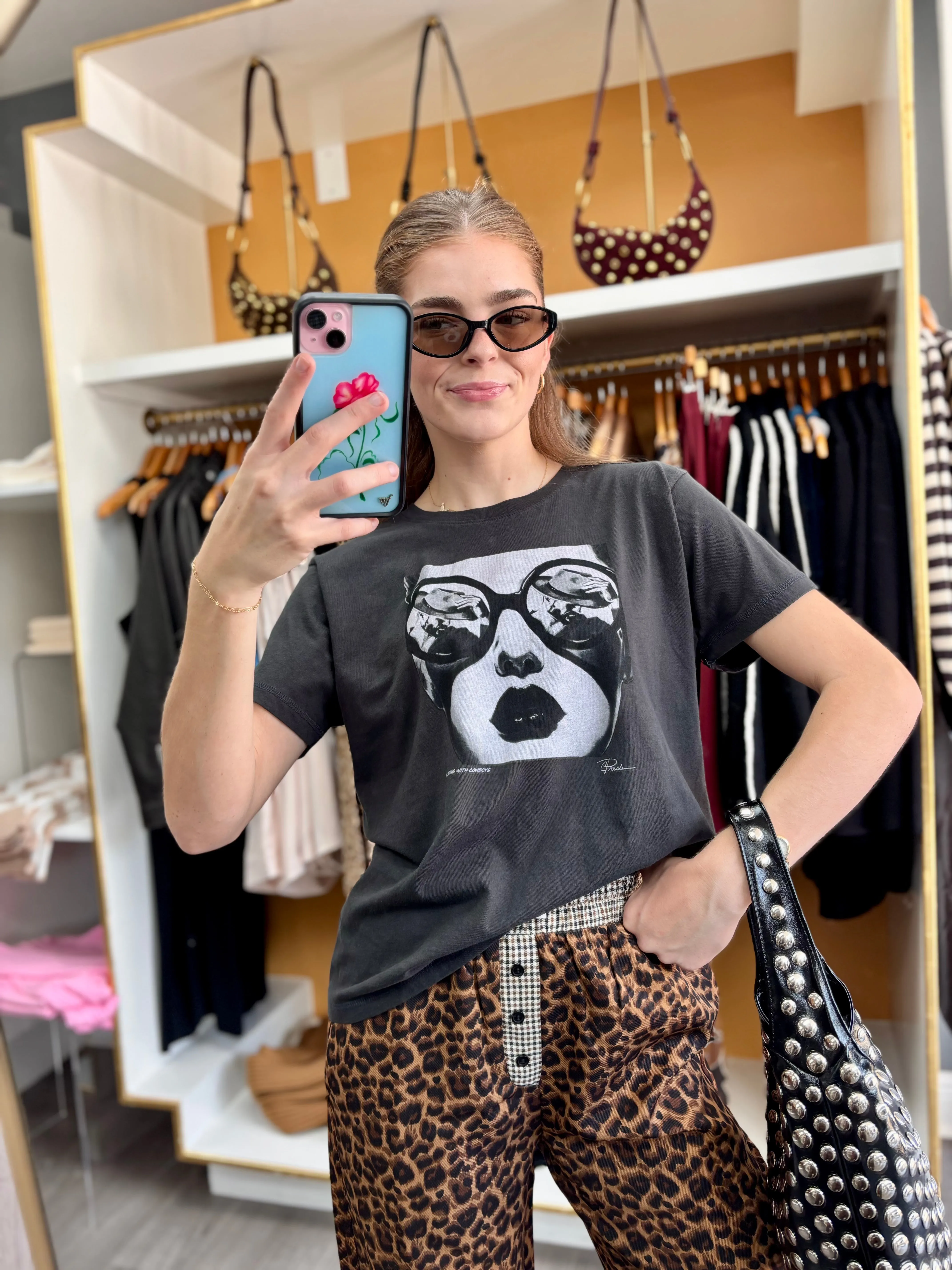 AdjustableNeckline Yarn Dyed Pattern Cloth Flirting With Cowboys Tee