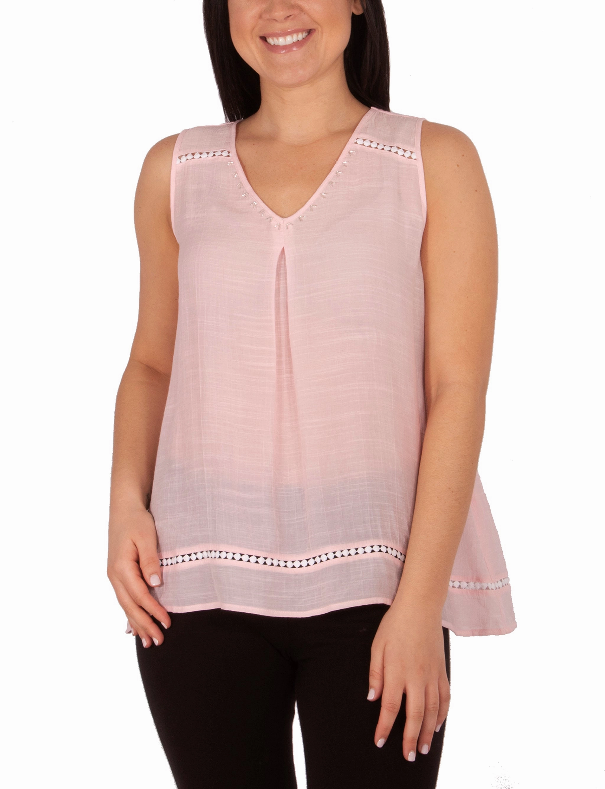 Hypoallergenic Inner Layer Sleeve V Neck Blouse With Beads And Trim