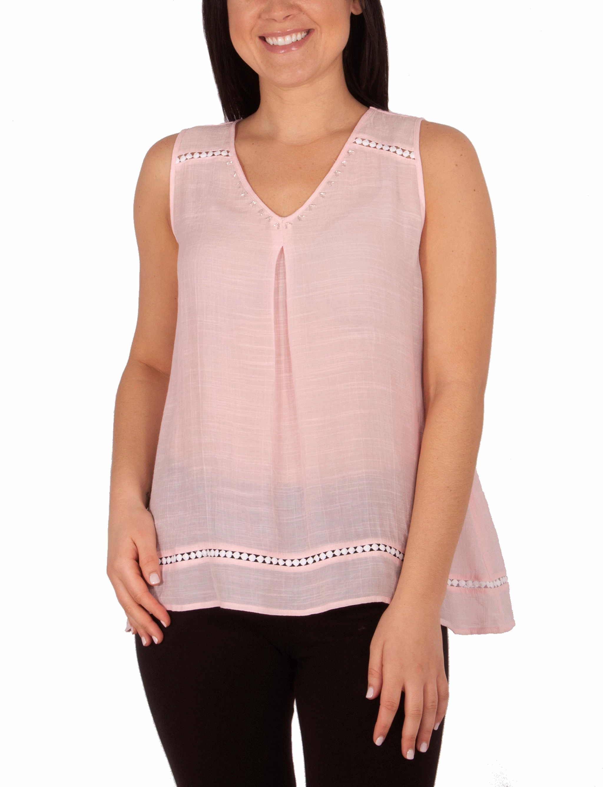 Sleeve V Neck Blouse With Beads And Trim NonIrritating Seams