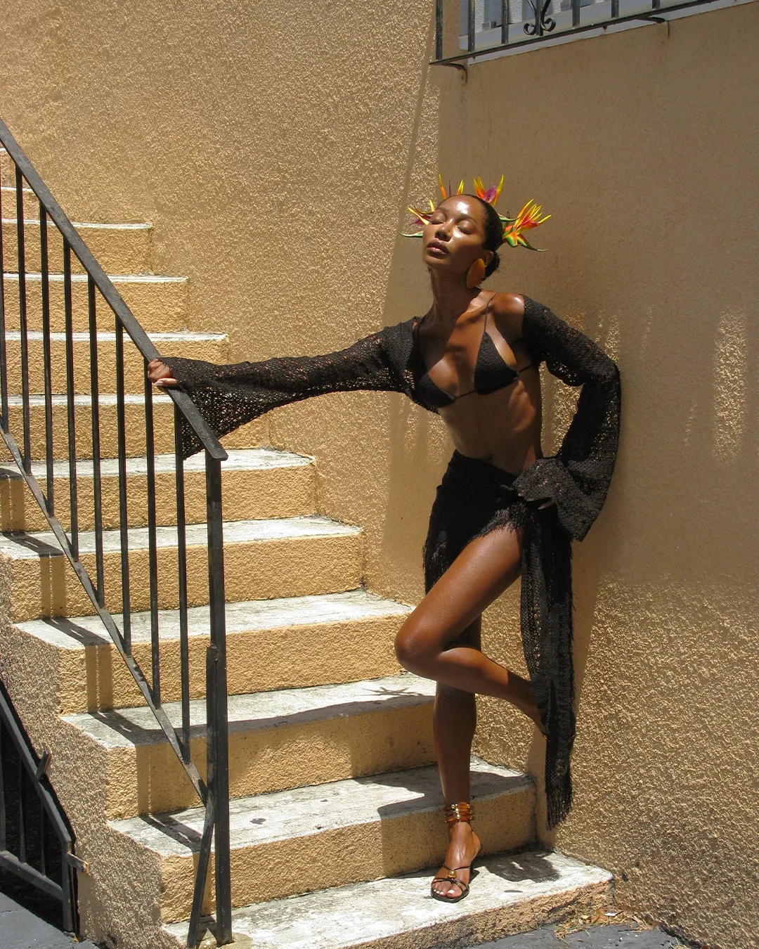 Chica Bell-Sleeved Bolero | Noir Crochet Non Iron Fabric Sustainable Manufacturing