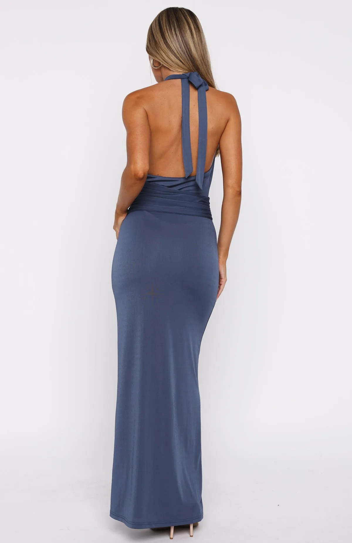 Light Fabric Flexible Ribbing Too Hot For You Halter Maxi Dress Steel