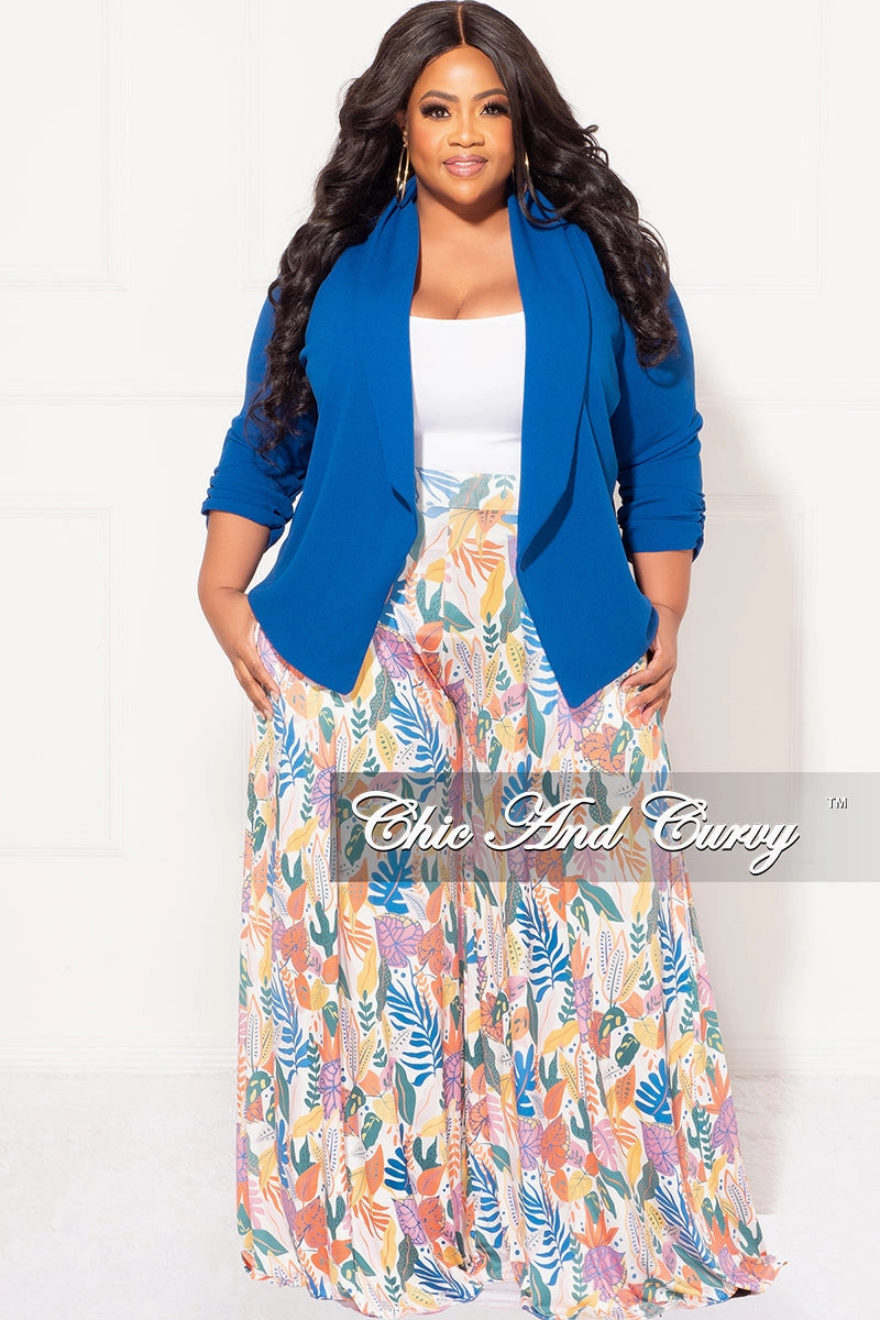 Final Sale Plus Size Blazer in Royal Blue Contrast Trim Anti Slip Waistband