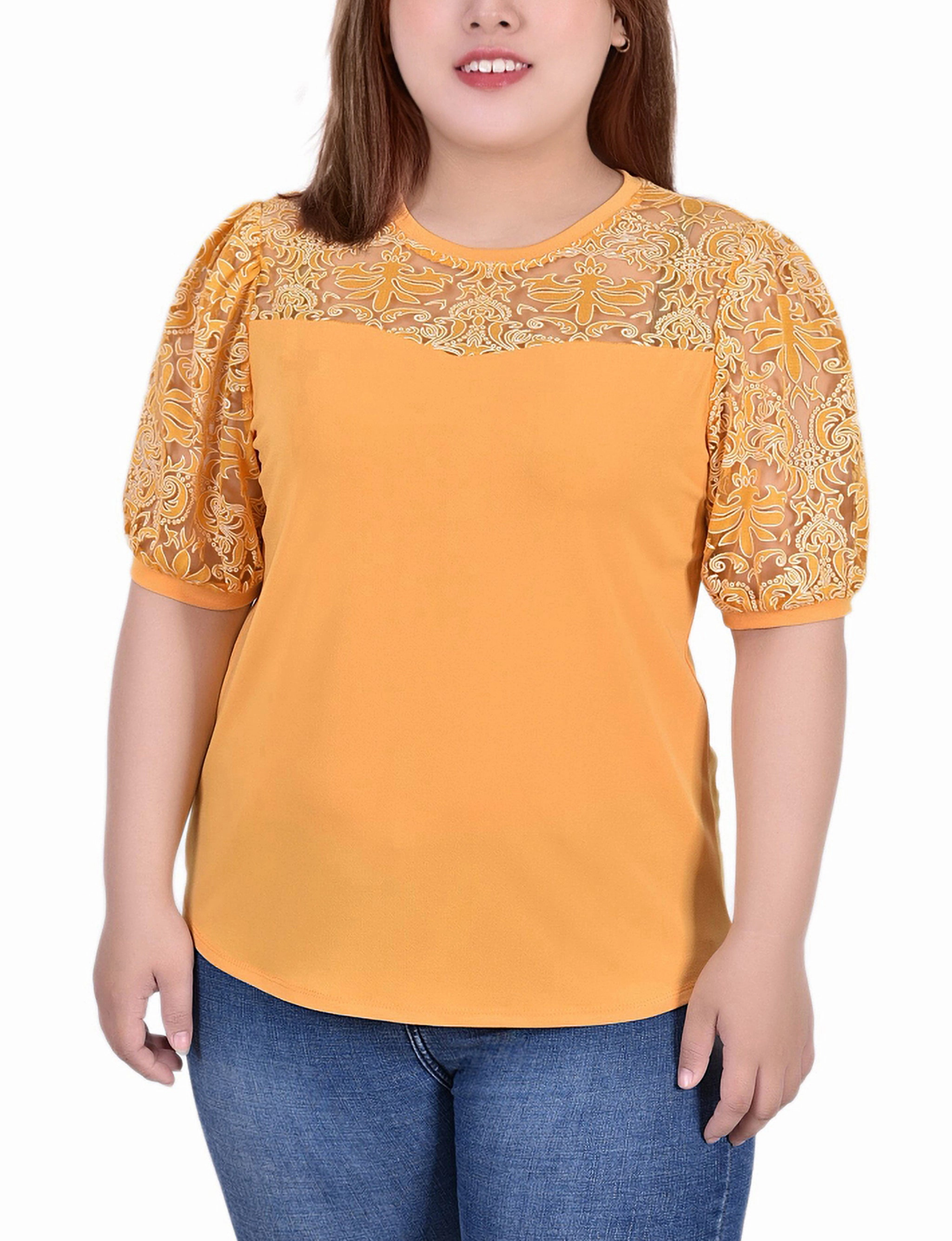 RollUpCuff Plus Size Puff Lace-Sleeve Top