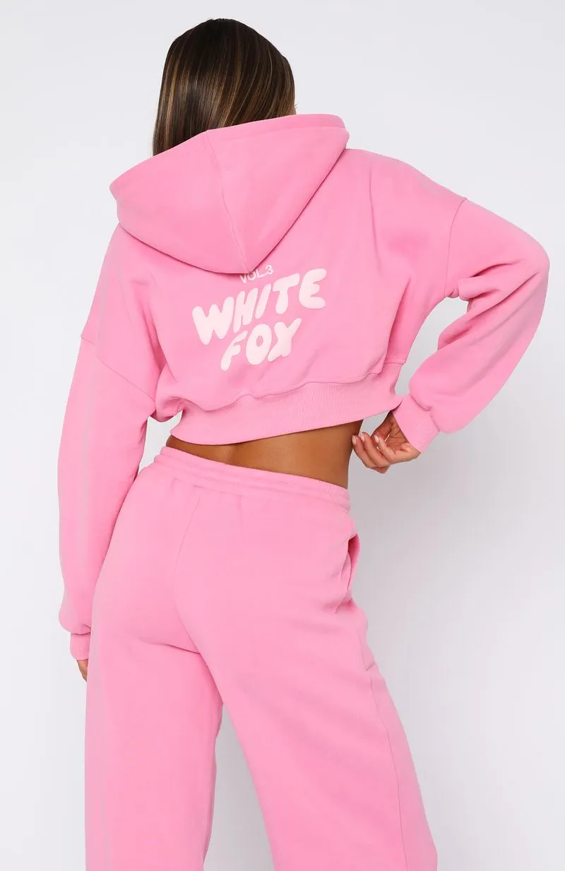 Breathable Lining Contrast Trim Accent Offstage Cropped Zip Hoodie Bubblegum