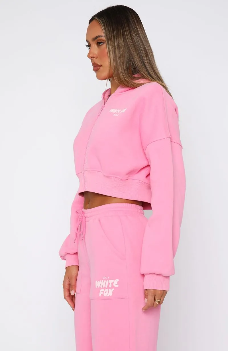 Offstage Cropped Zip Hoodie Bubblegum Simple Look
