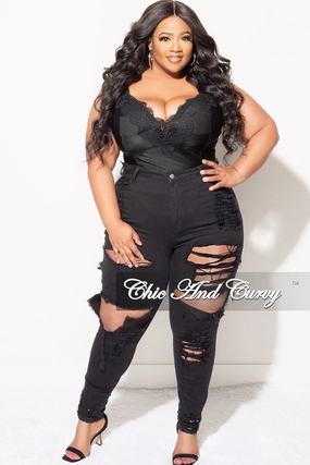 Final Sale Plus Size Spaghetti Strap Thong Bodysuit in Black Compact Packability RecycledMaterial