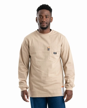 Berne Mens Khaki 100% Cotton FR Crew Neck T-Shirt S/S Must-Have Item High-End Fabric