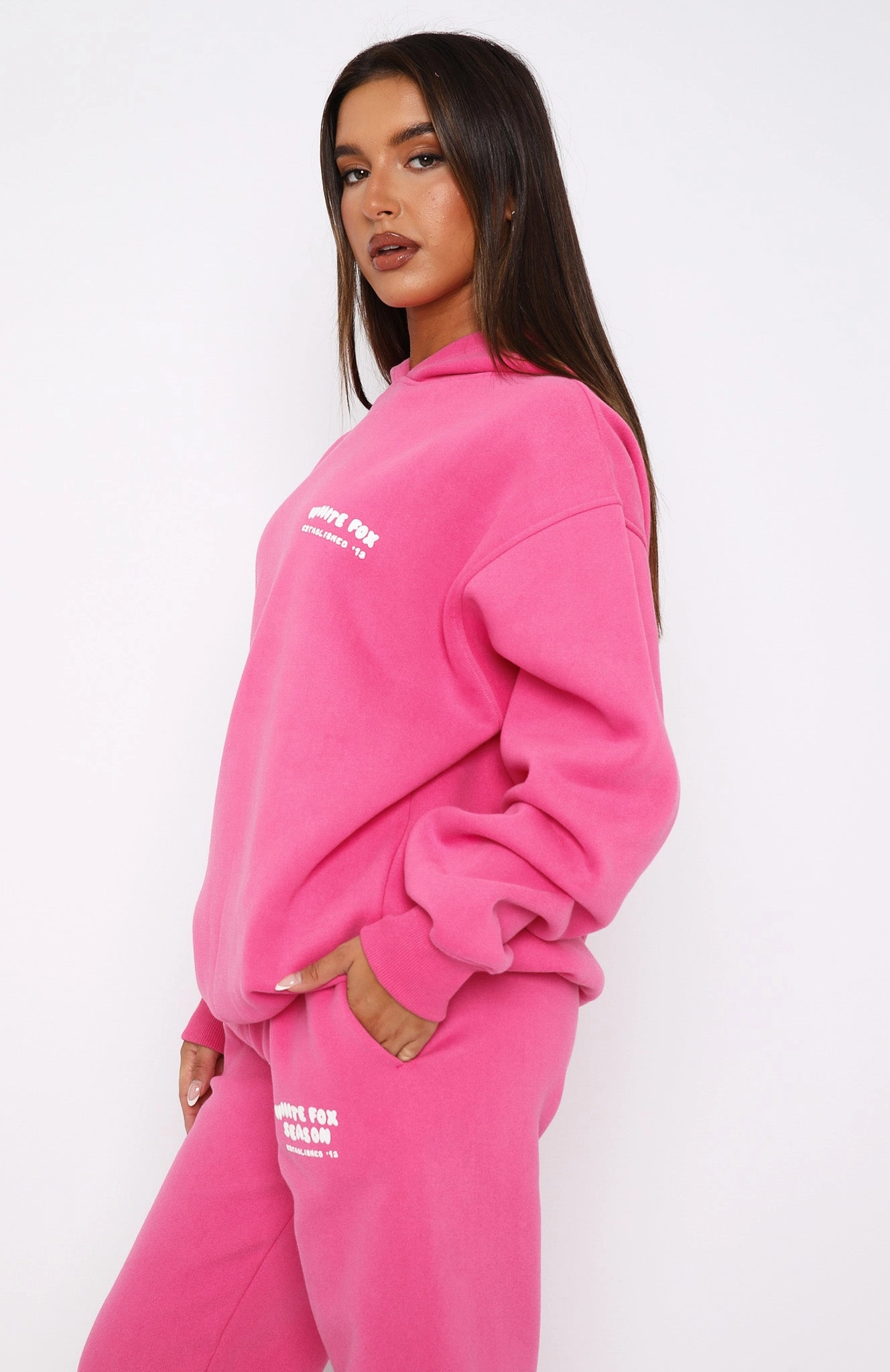 The Main Season Oversized Hoodie Hot Pink smooth zipper Thermal Insulation