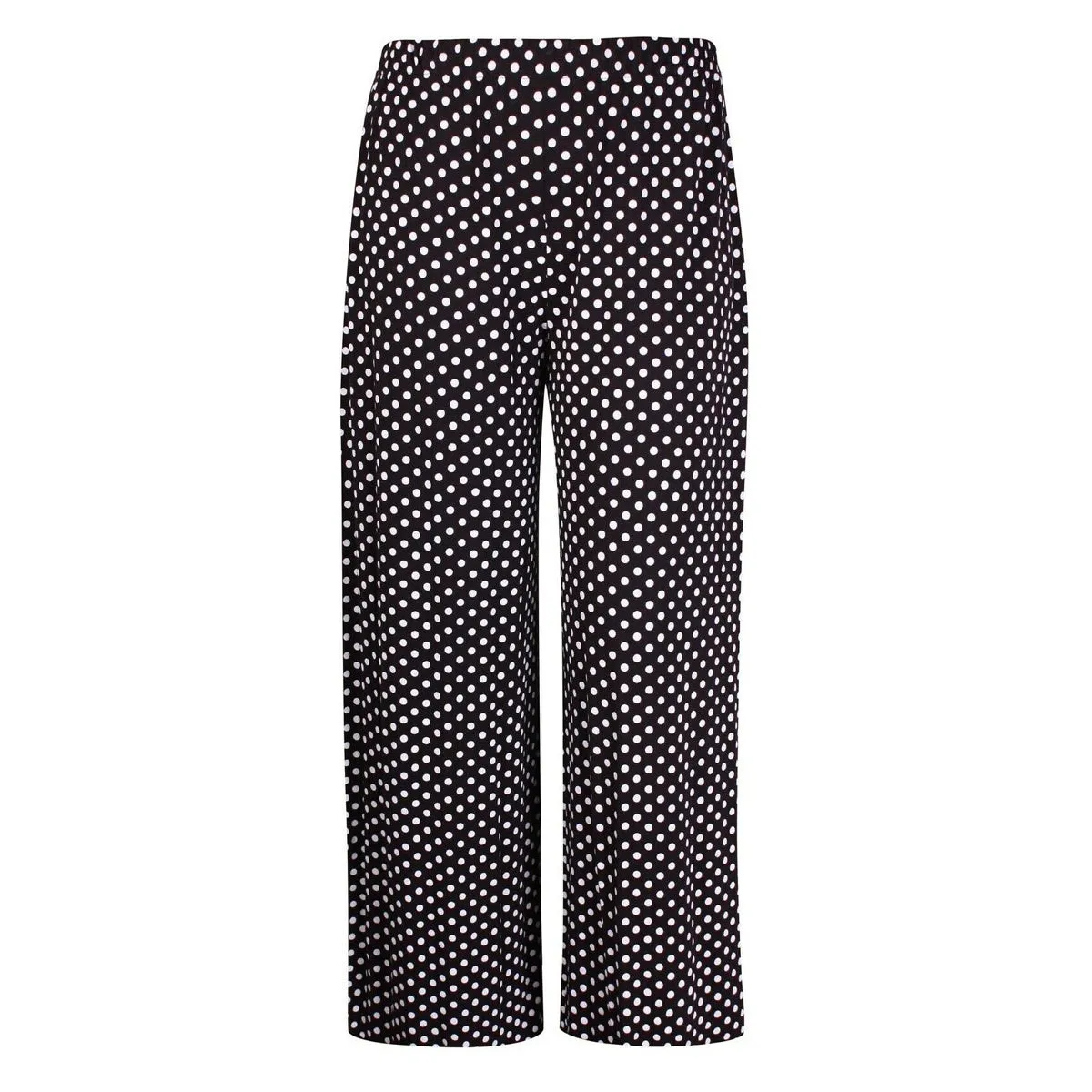 Elastic Waist Black White Polka Dot Wide Leg Palazzo Trousers Plus Size