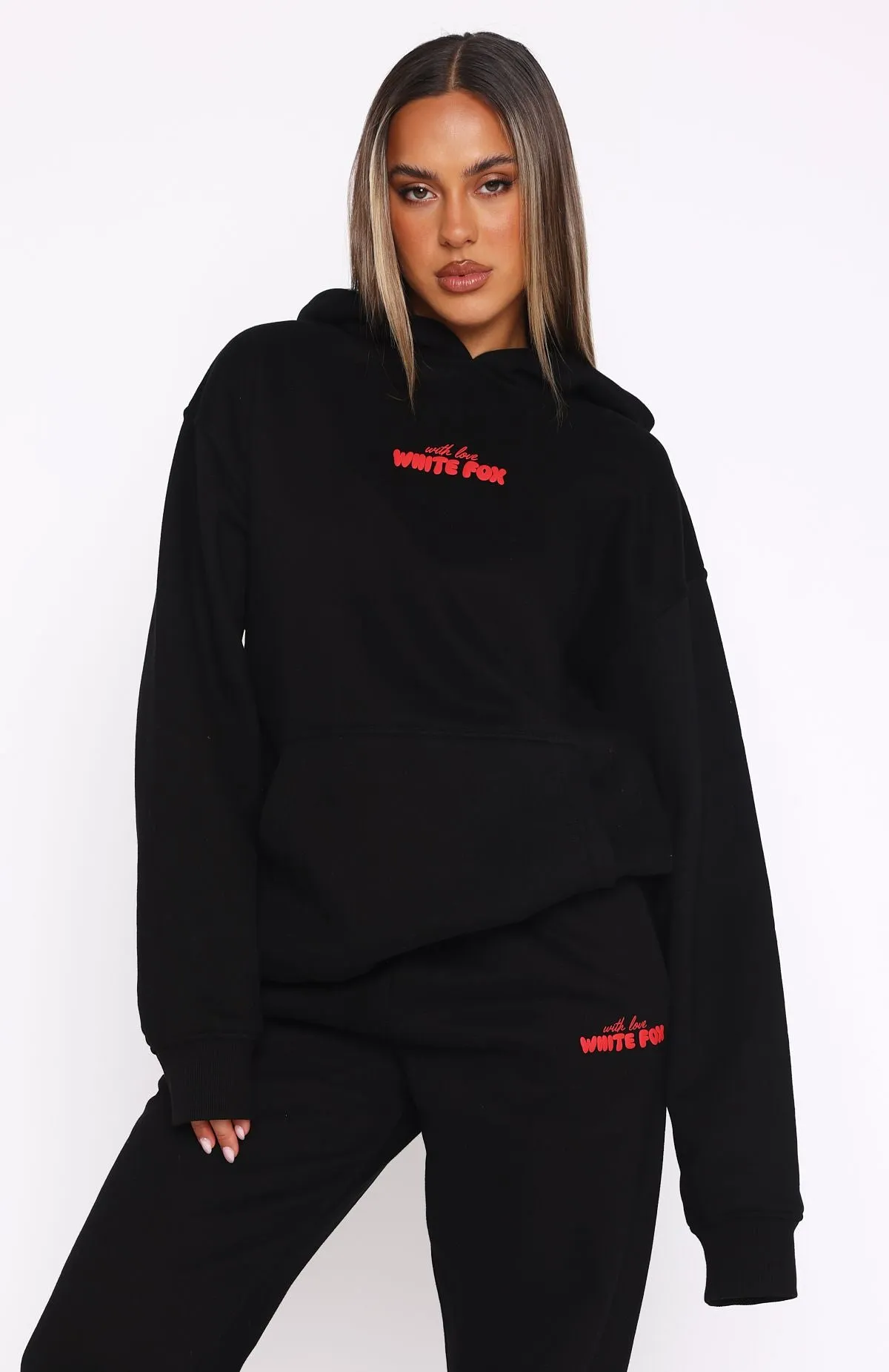 Layered Neckline With Love In The Moment Oversized Hoodie Black