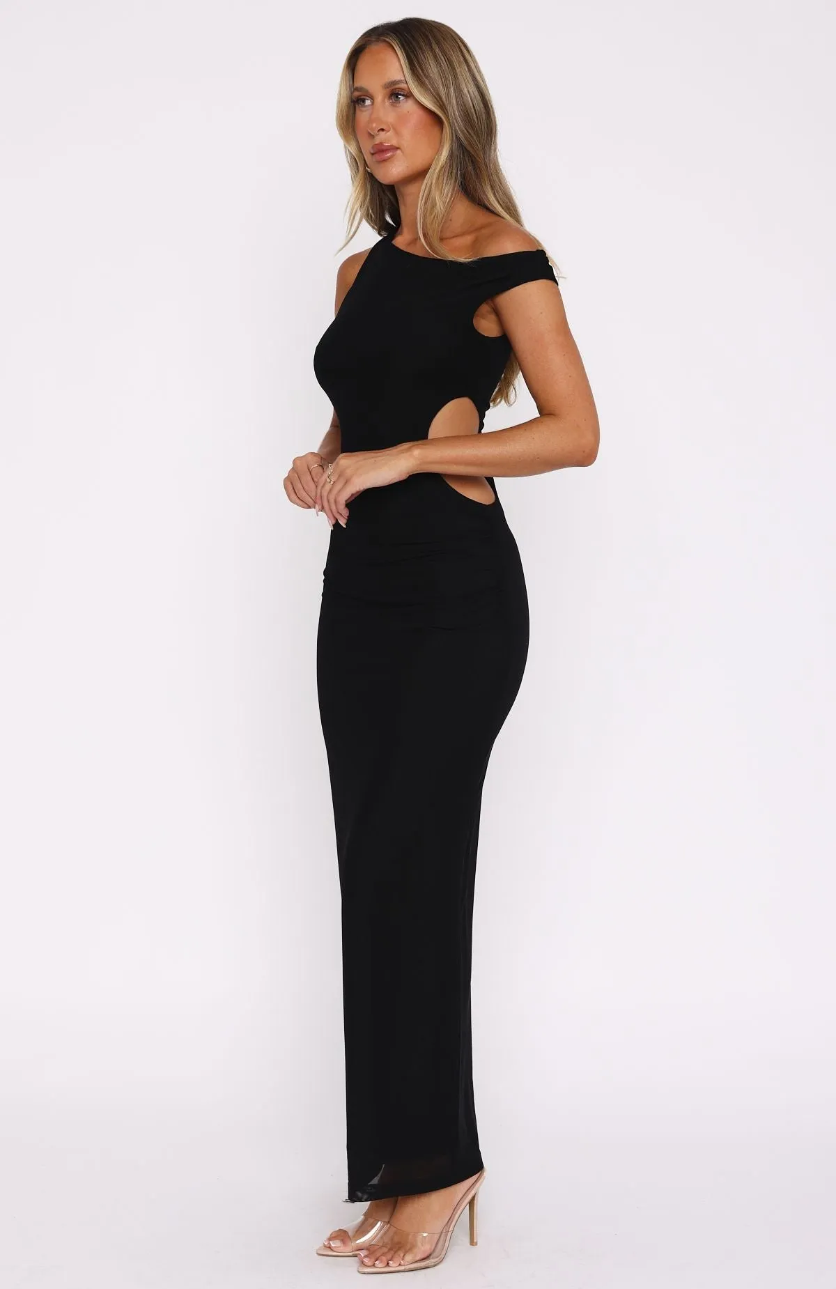 Living For The Weekend Mesh Maxi Dress Black Double Stitched Hem