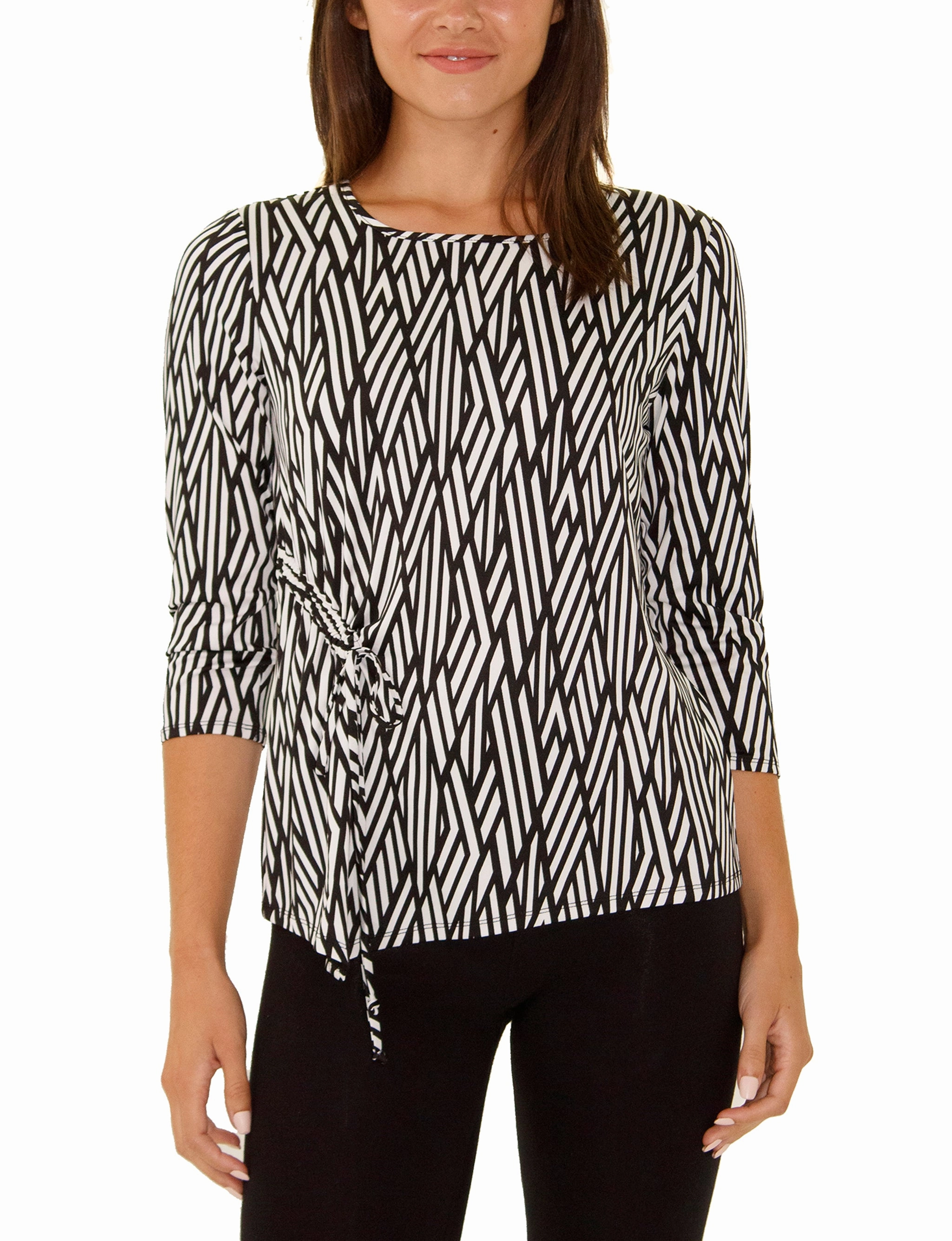 Elbow Sleeve Pullover With Drawstring Detail Top GarmentWashed Texture Flexible Hemline