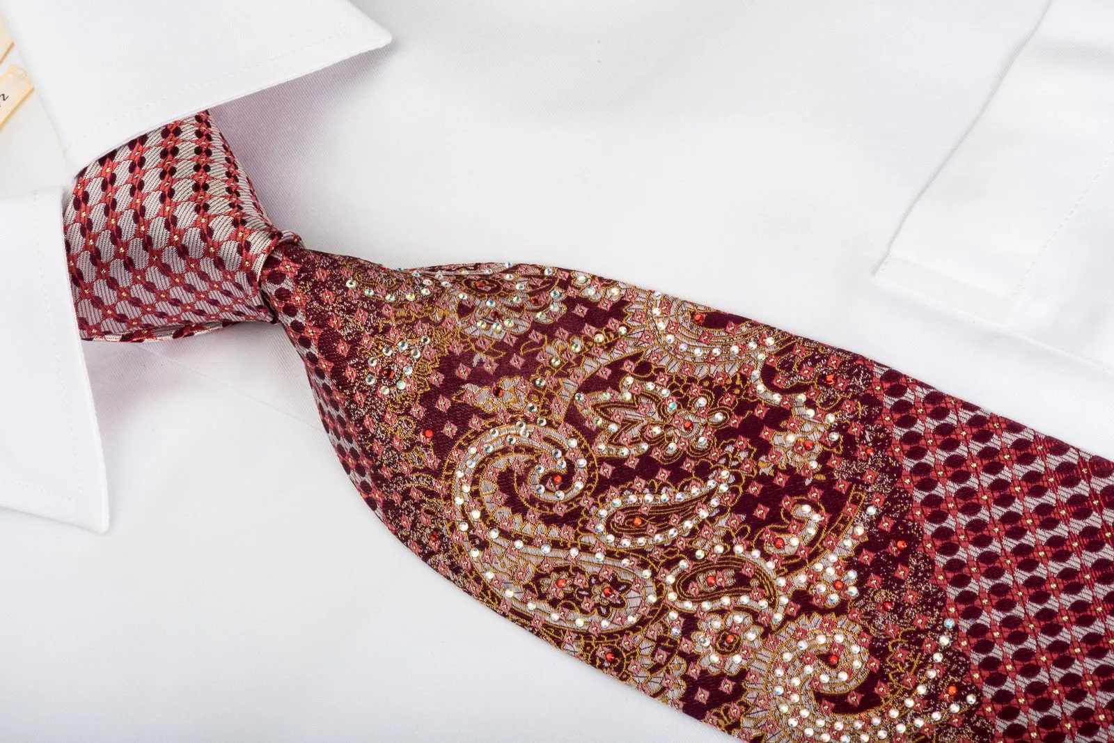 Elegance Rhinestone Necktie Paisley On Burgundy With Silver Sparkles