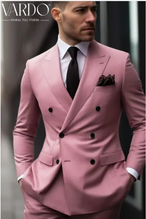 Elegant Dusty Rose Double Breasted Suit for Men- High Quality Tailored Suit-Tailored Fit-The Rising Sun store, Vardo