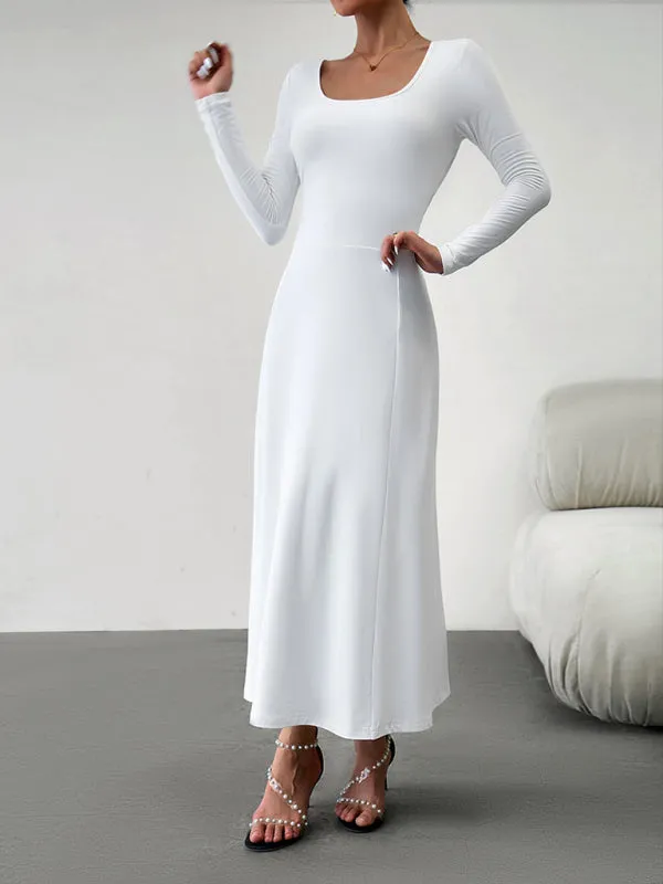 Elegant Fall-Winter A-Line Maxi Dress with Lace-Up Waist