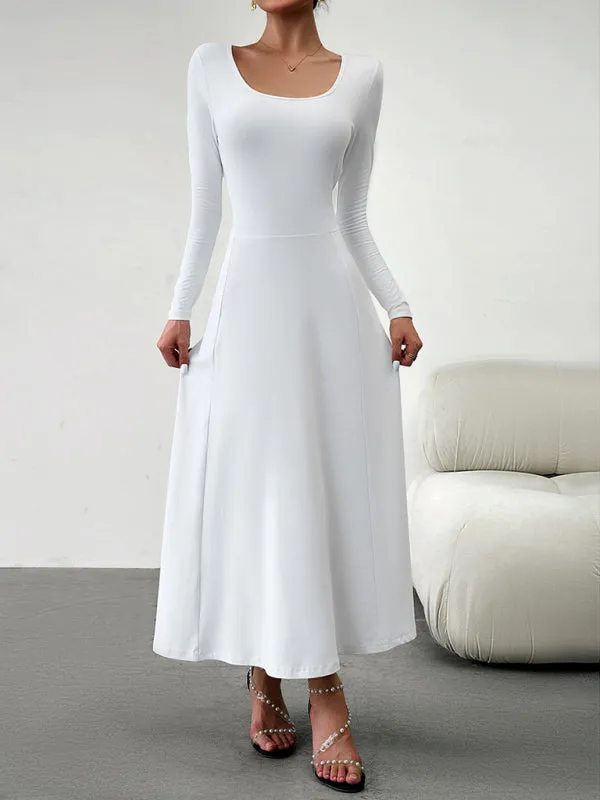 Elegant Fall-Winter A-Line Maxi Dress with Lace-Up Waist