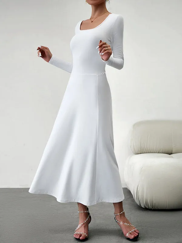 Elegant Fall-Winter A-Line Maxi Dress with Lace-Up Waist