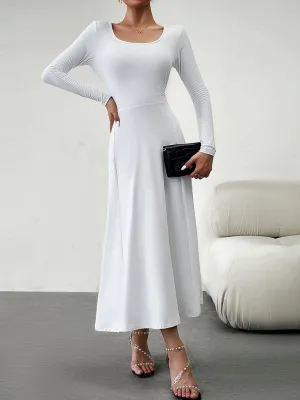 Elegant Fall-Winter A-Line Maxi Dress with Lace-Up Waist