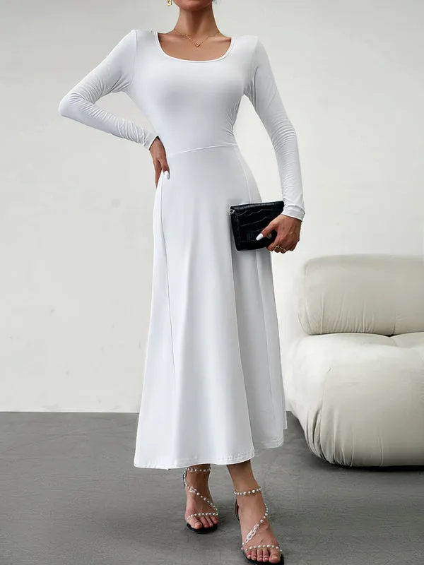 Elegant Fall-Winter A-Line Maxi Dress with Lace-Up Waist