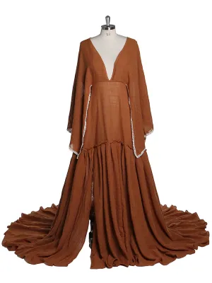 Elegant Maternity Dresses for Photo Shoot Long Flare Sleeves Side Slit Pregnancy Dress Cotton Maxi Dress YEWEN YW221207