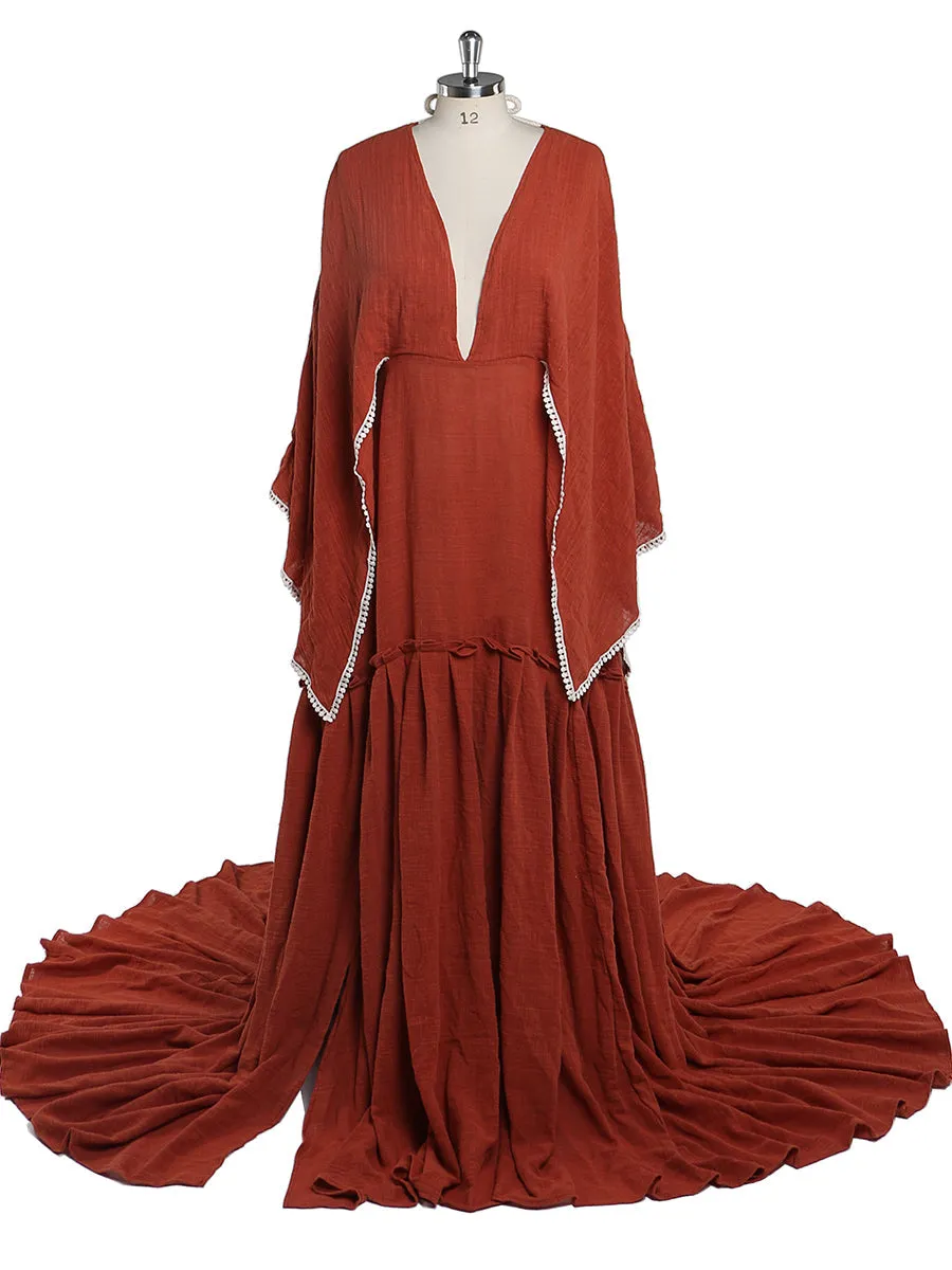 Elegant Maternity Dresses for Photo Shoot Long Flare Sleeves Side Slit Pregnancy Dress Cotton Maxi Dress YEWEN YW221207