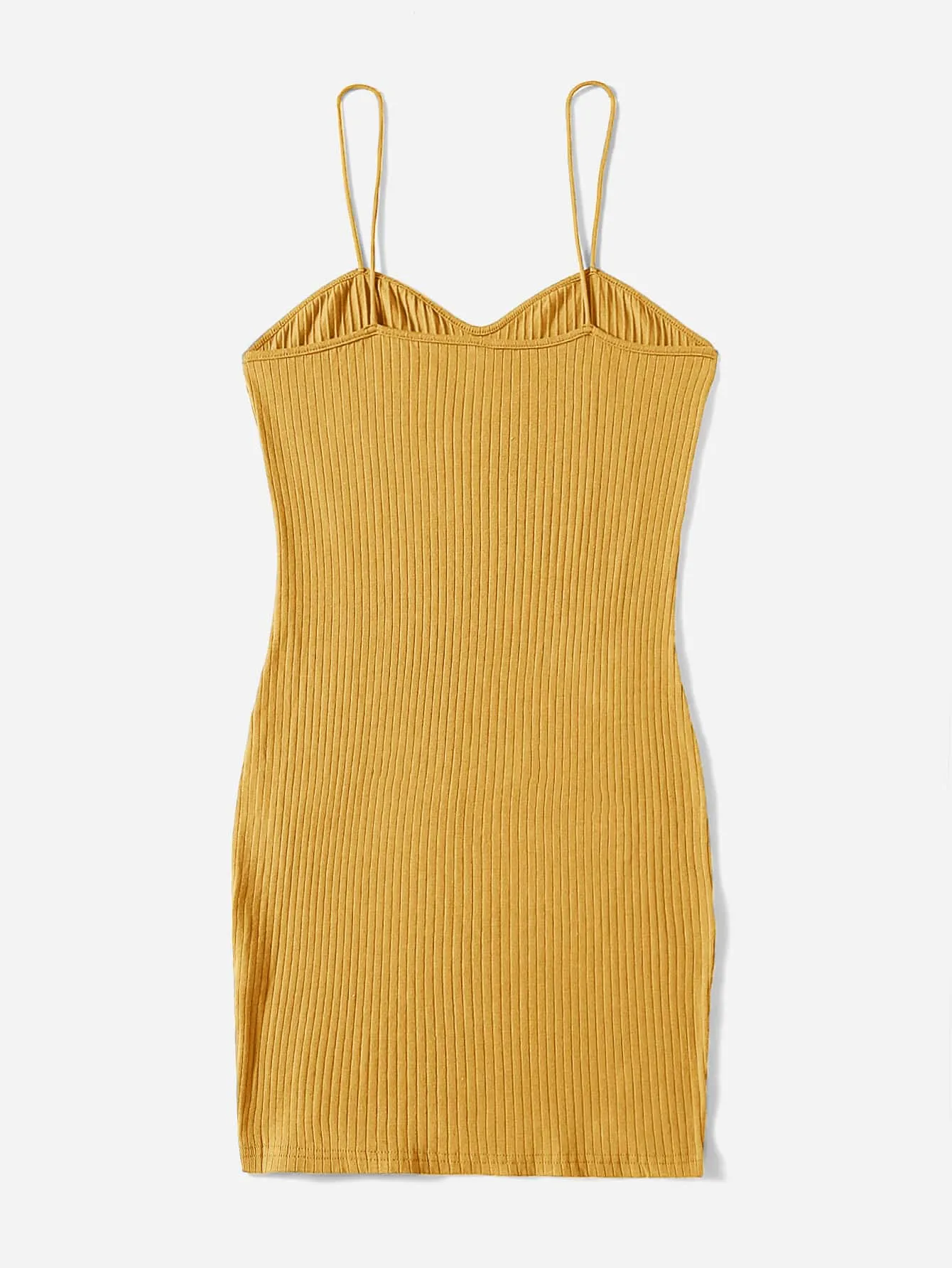 Elegant Plain Rib-Knit Sleeveless Spaghetti Strap Pencil Natural Short Plus Size Dress