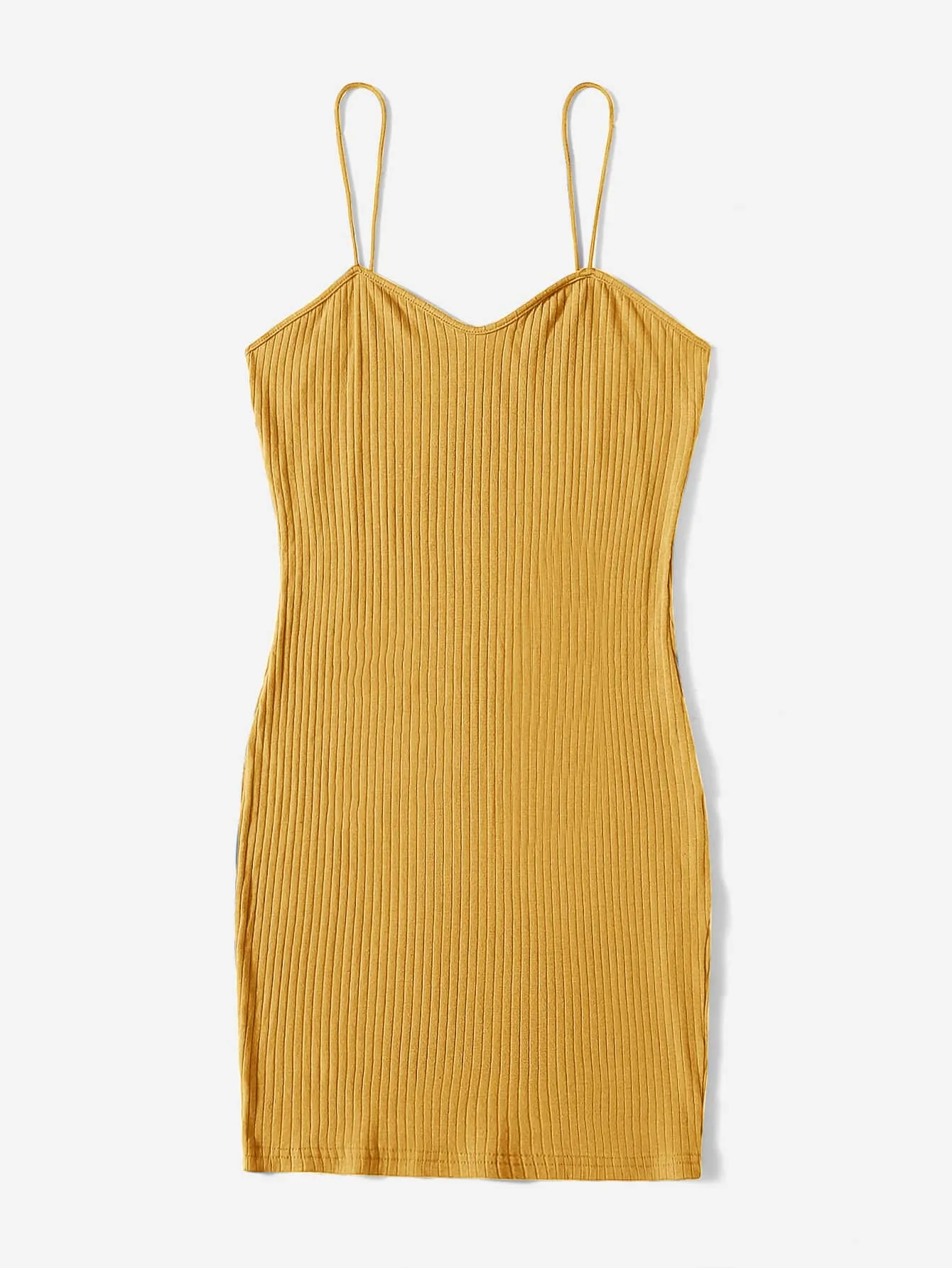 Elegant Plain Rib-Knit Sleeveless Spaghetti Strap Pencil Natural Short Plus Size Dress