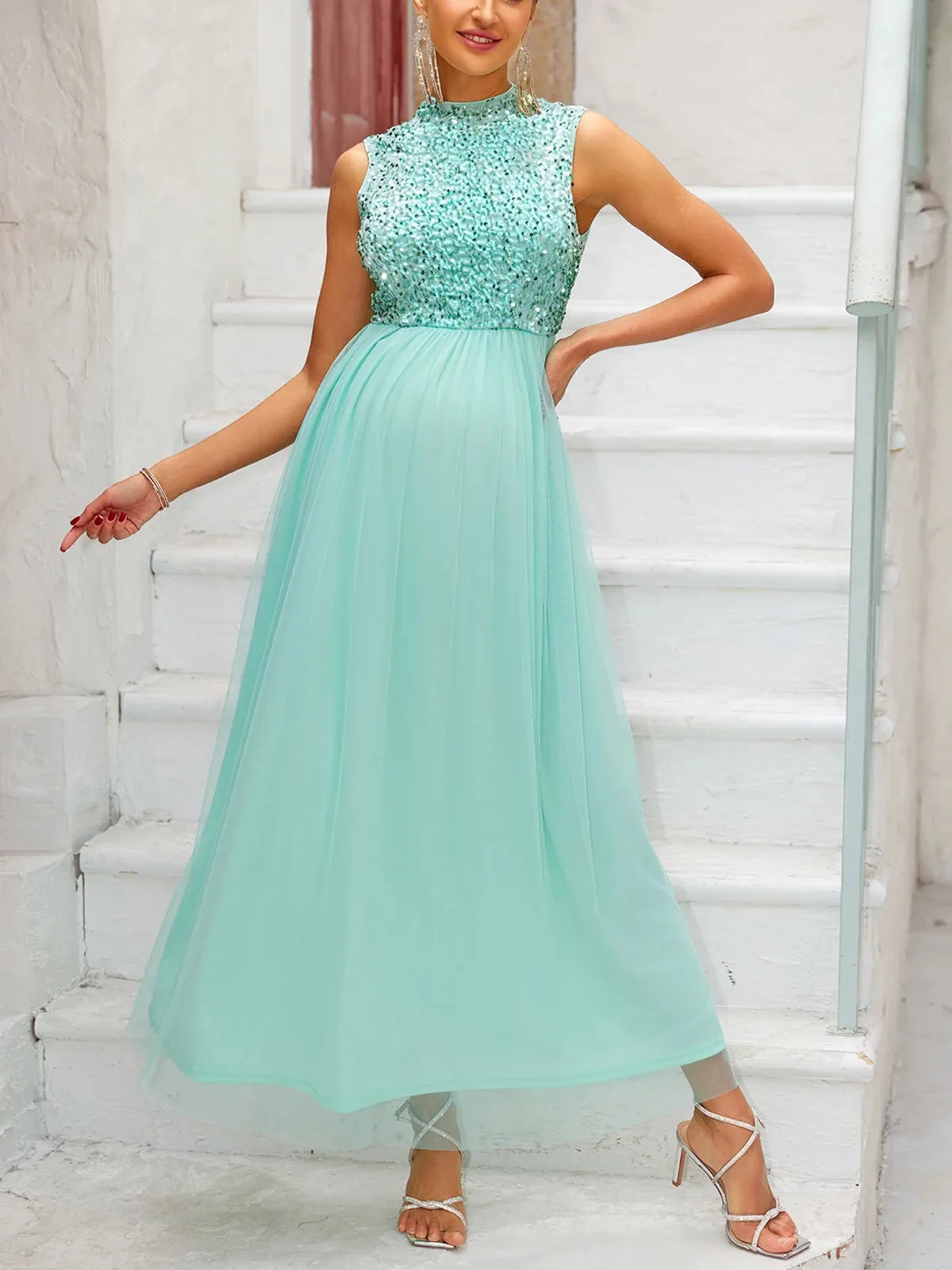 Elegant Sequined Maternity Gown for Formal Occasions