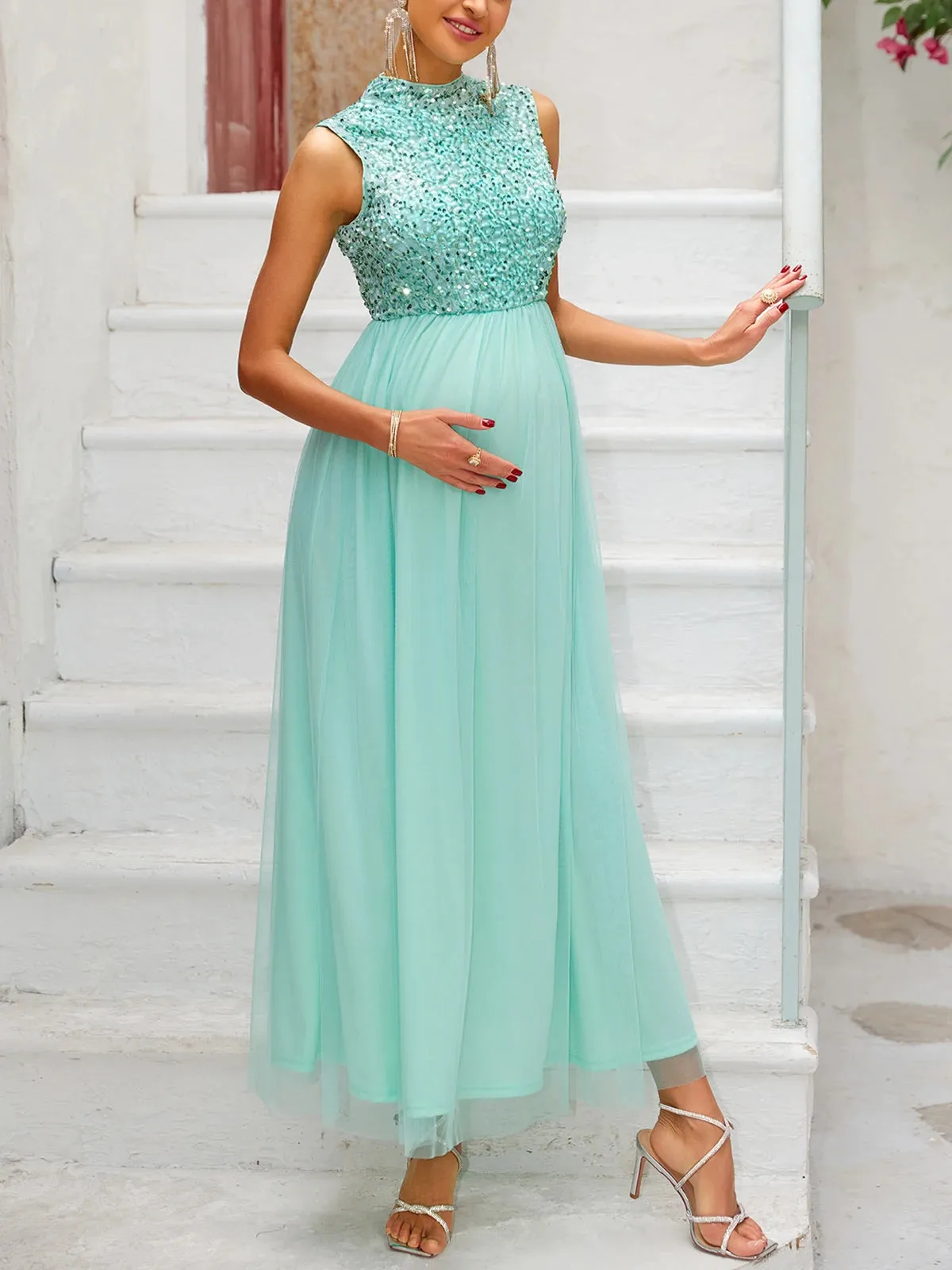 Elegant Sequined Maternity Gown for Formal Occasions
