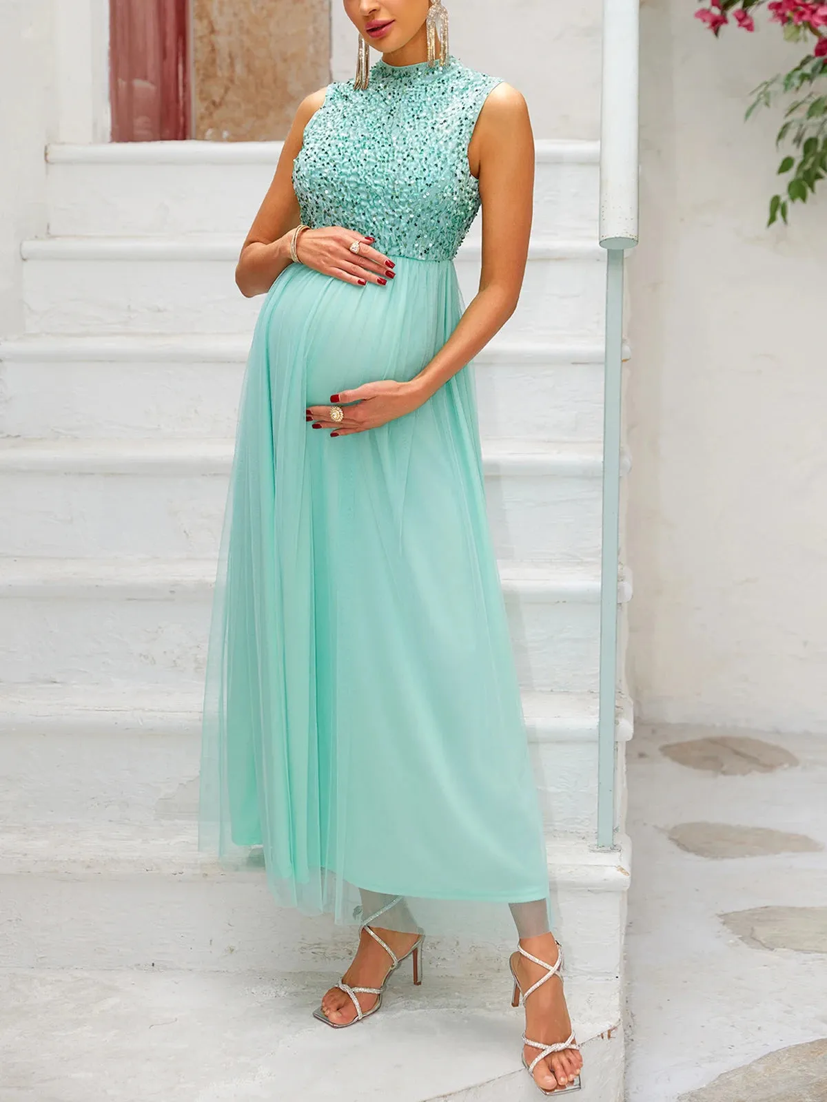 Elegant Sequined Maternity Gown for Formal Occasions