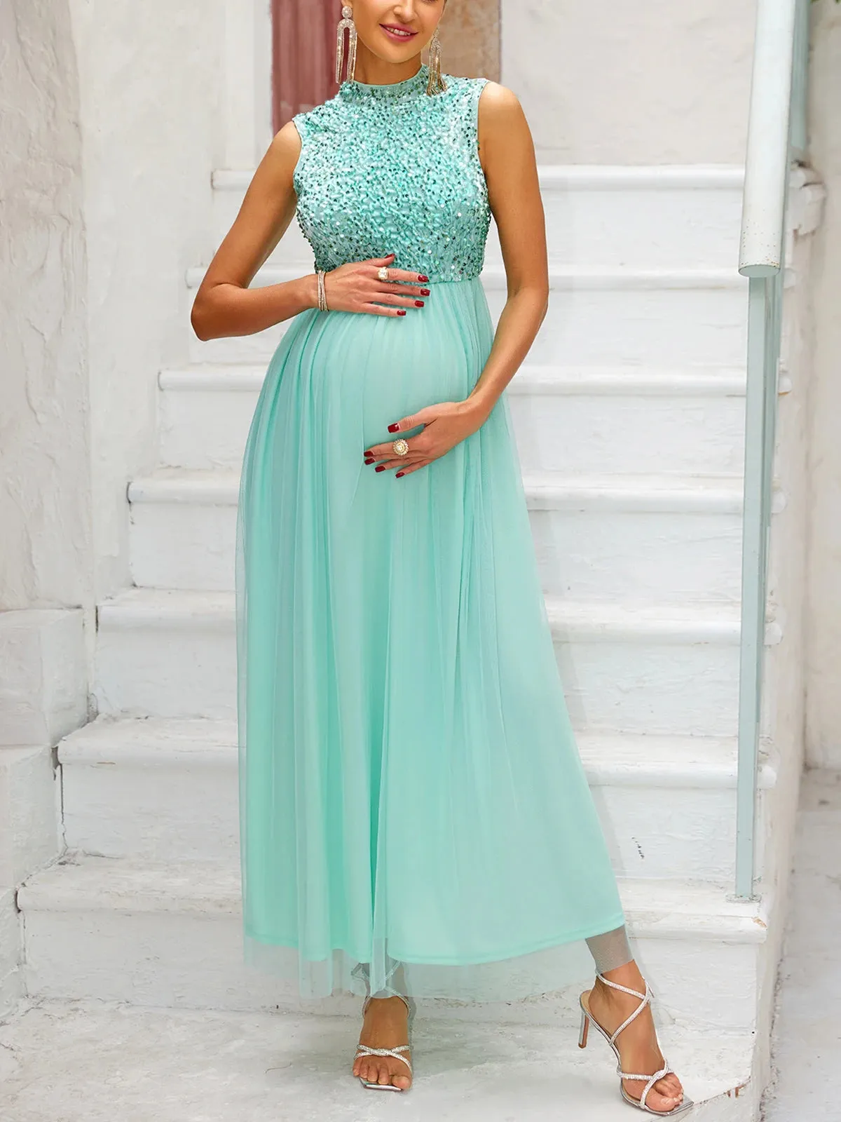 Elegant Sequined Maternity Gown for Formal Occasions