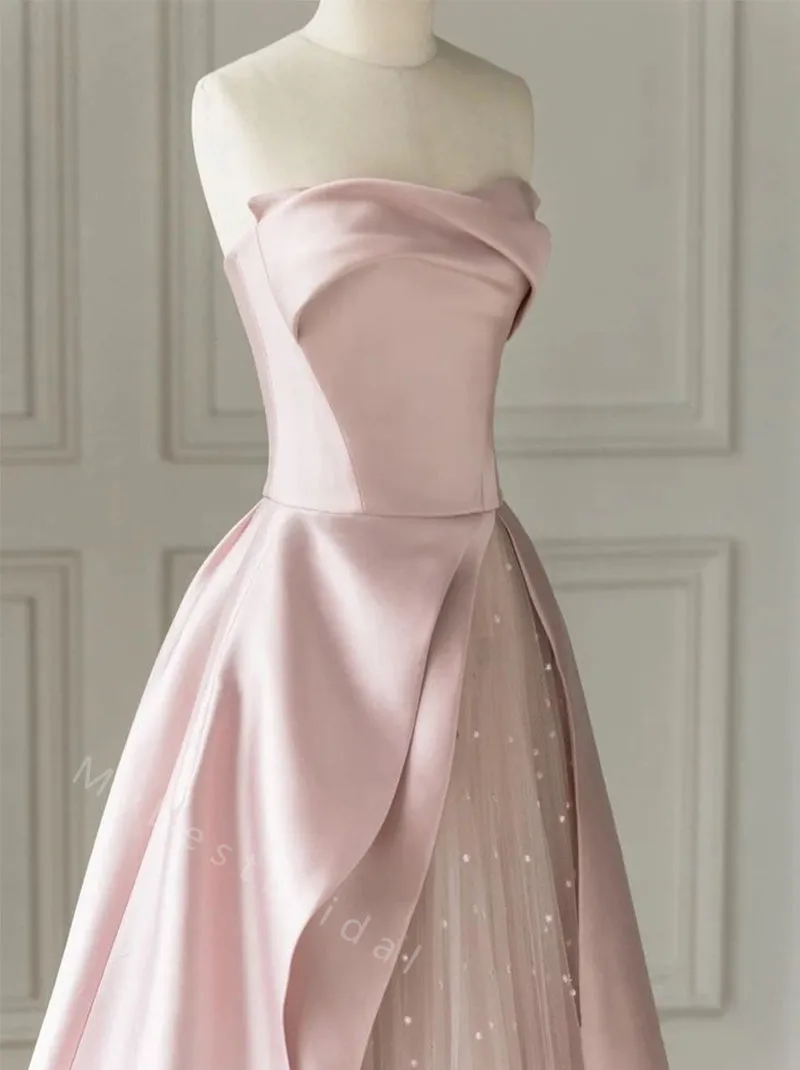 Elegant Strapless Sleeveless A-line Long Floor Length Prom Dress,PDS11473