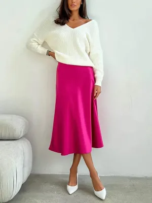 Elegant Women&#39;s Skirts Korean Fashion Satin Silk A-line Skirt Office Black Champagne Long Summer Skirts Woman Fashion 2024