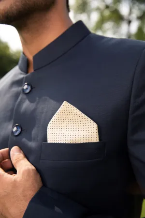 Elegant Yellow Cotton Pocket Square with Blue Dots | Men's Accessory