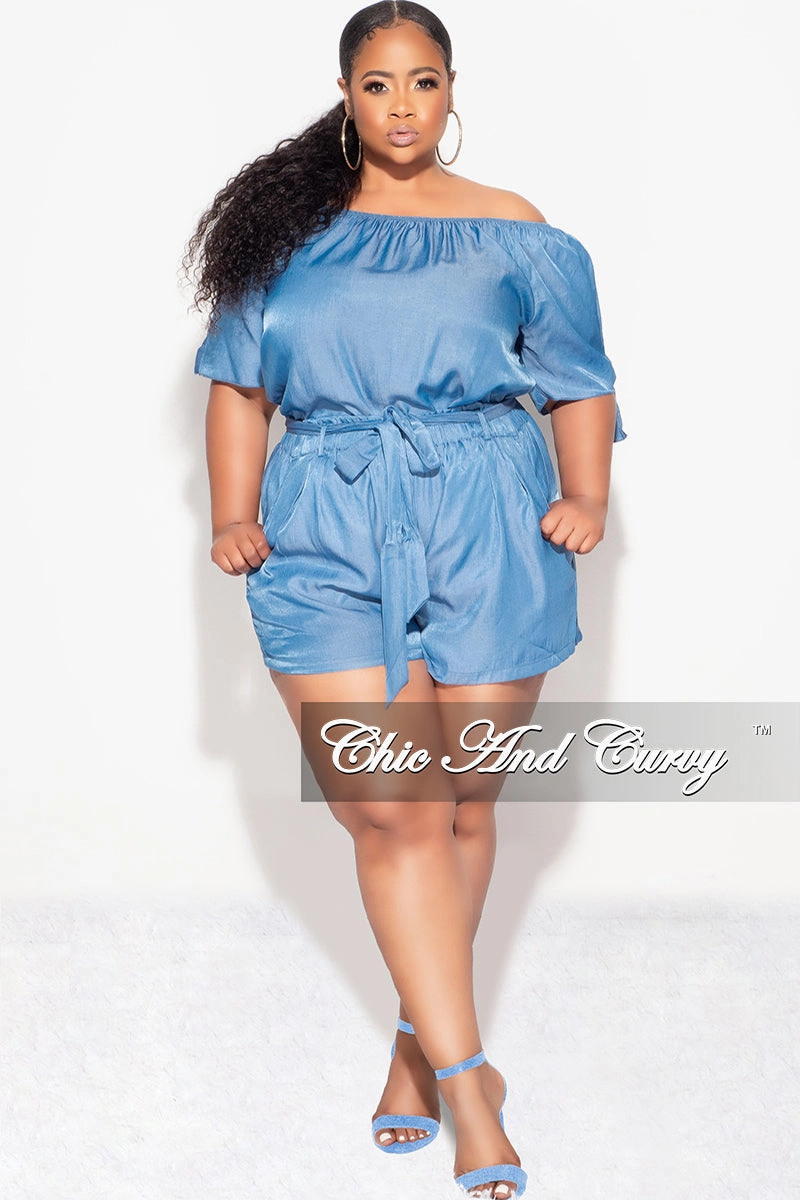 All weather Chilly Weather Comfort Final Sale Plus Size Off The Shoulder Top in Chambray (Top Only)