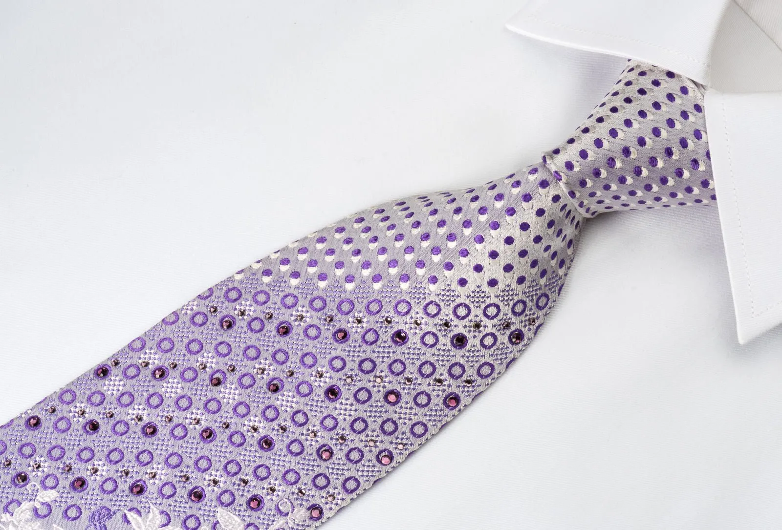 Elle Homme Silk Tie Purple Floral & Geometric On Mauve With Rhinestones