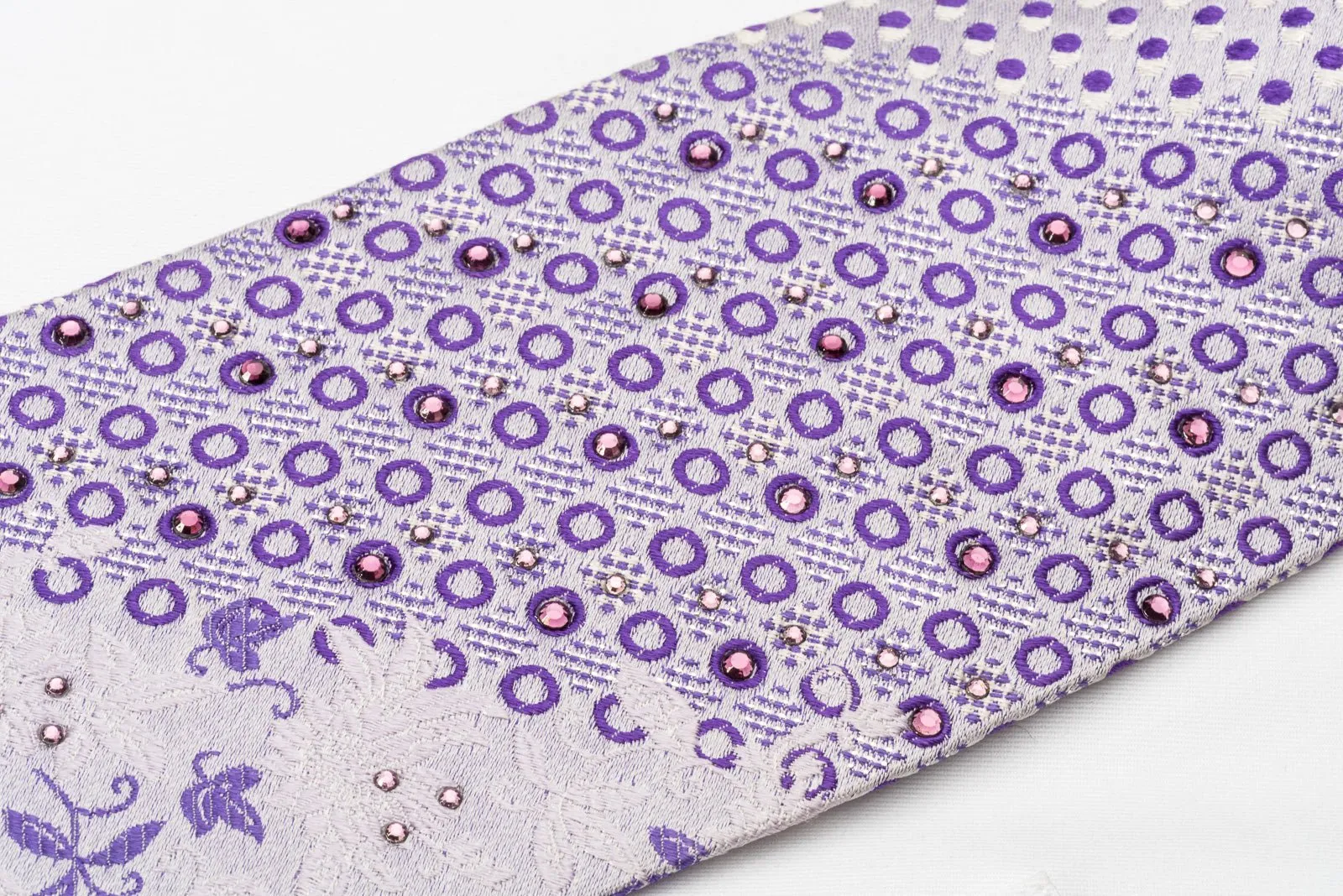 Elle Homme Silk Tie Purple Floral & Geometric On Mauve With Rhinestones
