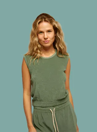Water Repellent Coating SeamFreeShoulder Ellie Loop Terry Tank - Aloe